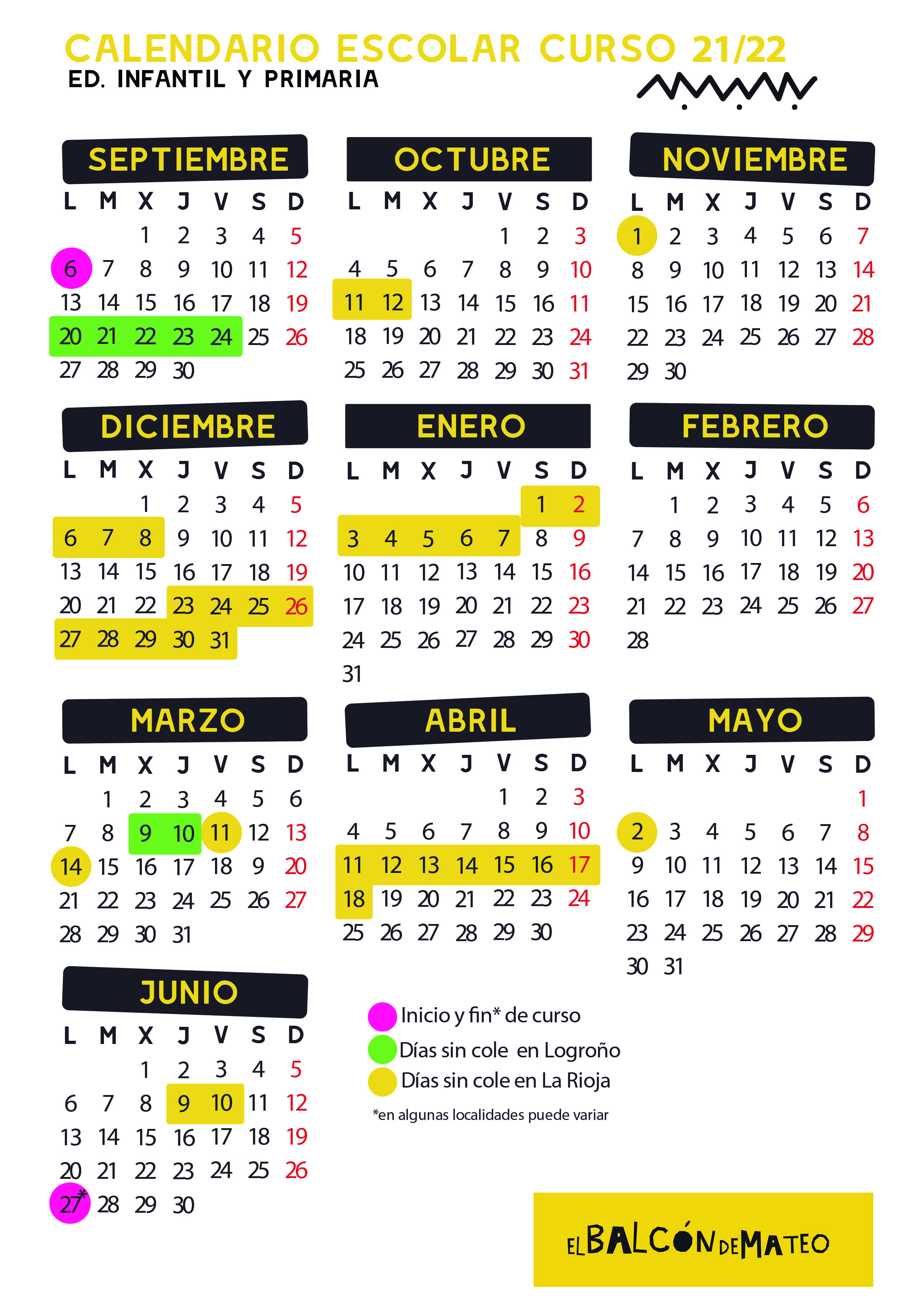 Calendario La Rioja 2023 Calendario escolar 2021/2022 La Rioja y Logroño (para imprimir)
