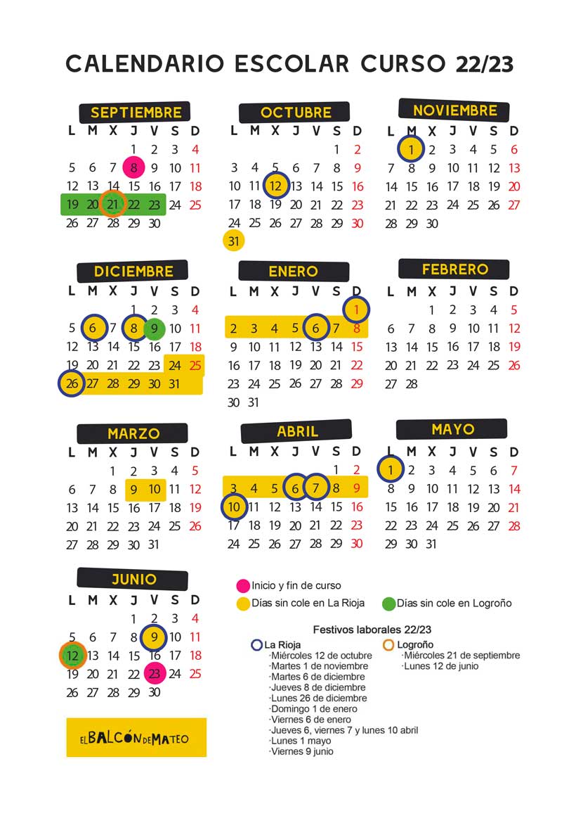 Calendario La Rioja 2023 Calendario escolar 2022/2023 La Rioja y Logroño (para imprimir)