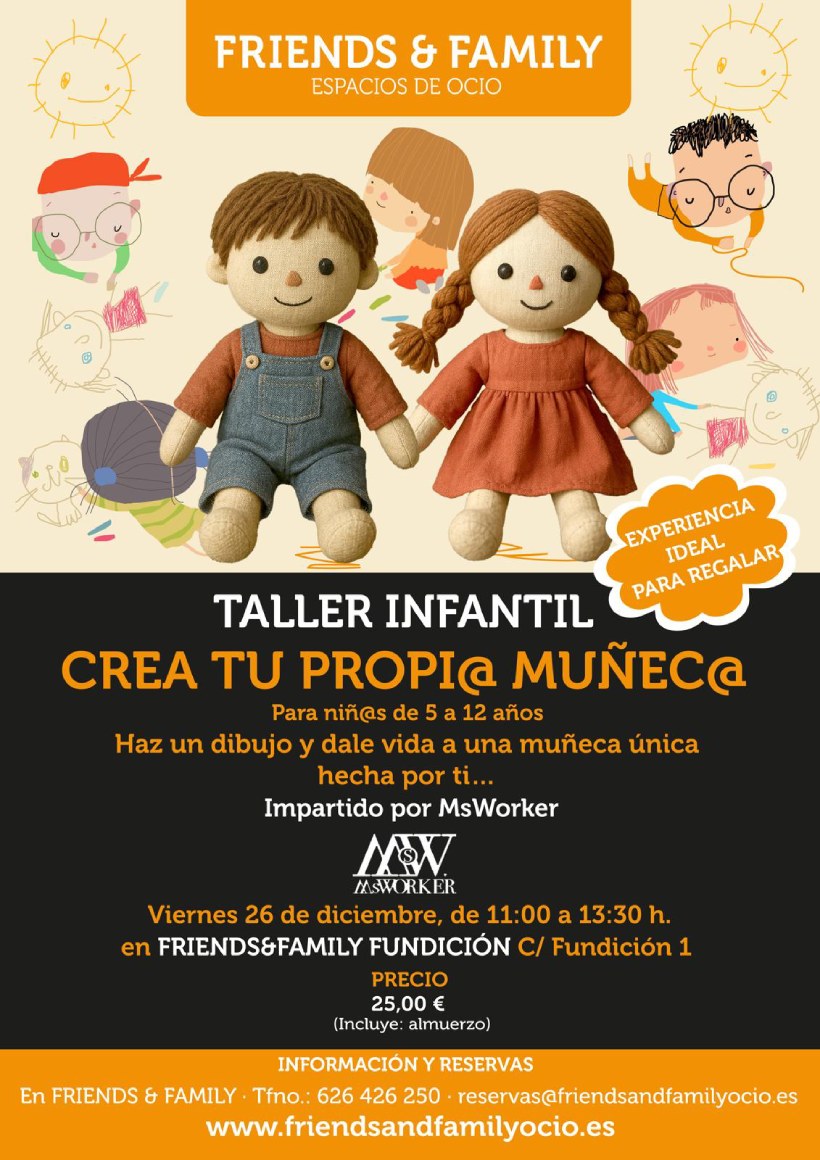 Cartel taller infantil munecas friends and family